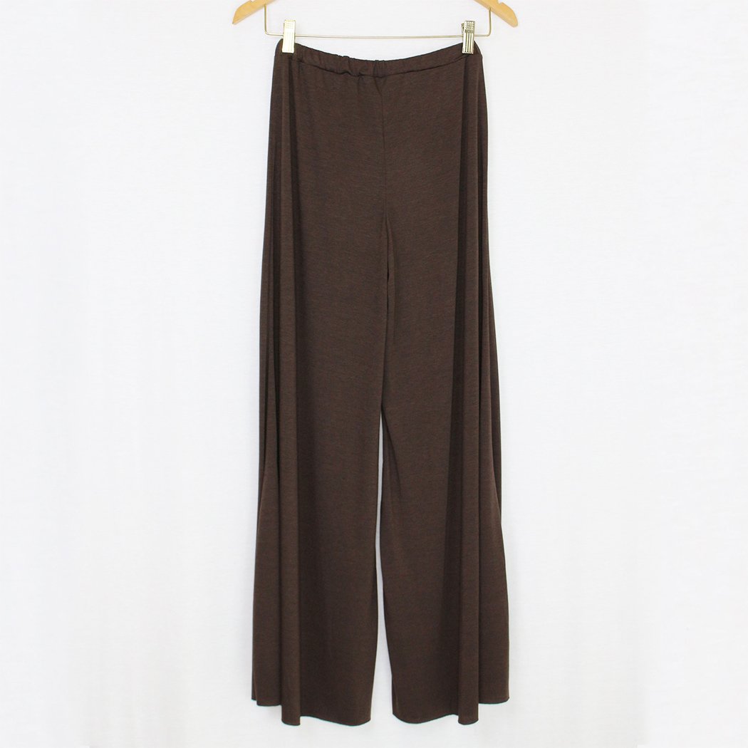 Women's Wide Leg Pants – Brown Elastic Waist Casual Trousers in Rayon Blend