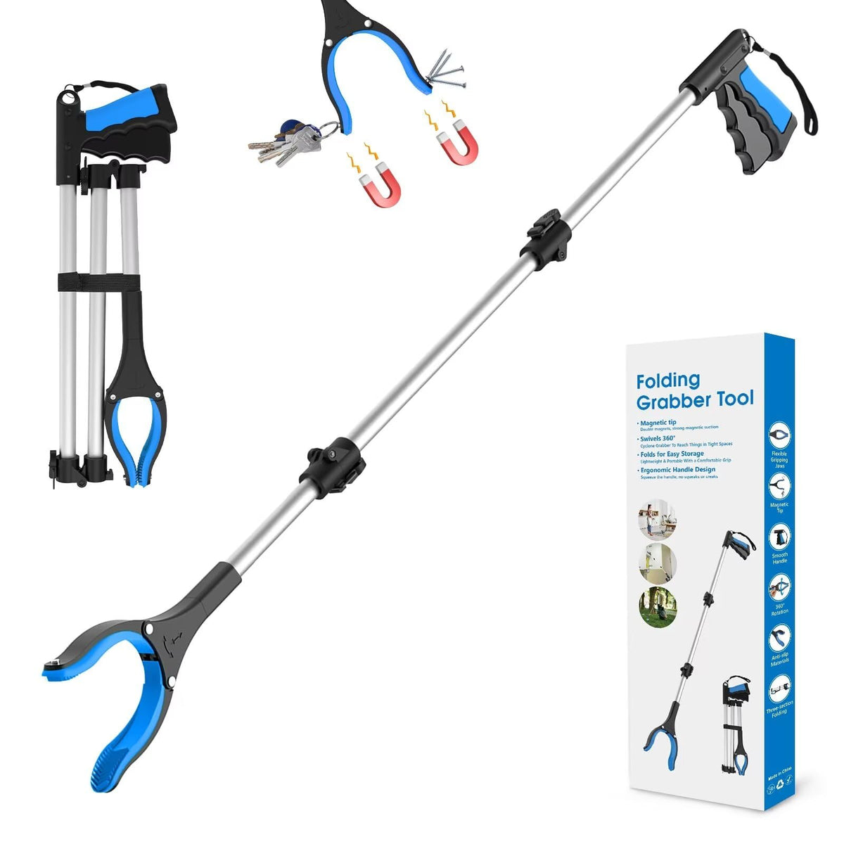 ErgoReach FlexiGrip 43" – Foldable Grabber with Rotating Jaw and Magnet