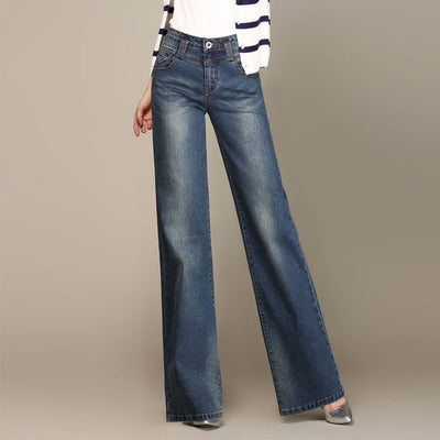 Ladies' Fashion Wide Leg Jeans - Loose Fit, Large Size