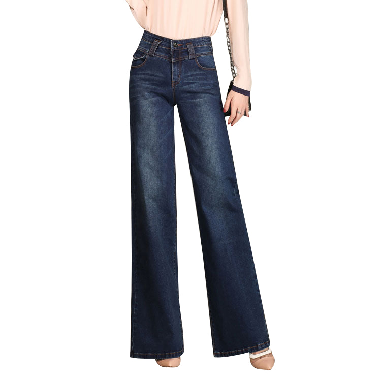 Ladies' Fashion Wide Leg Jeans - Loose Fit, Large Size
