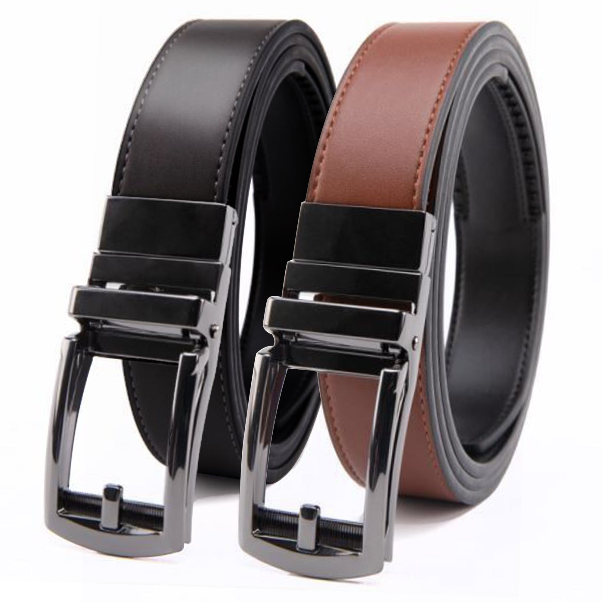 Mens leather belt reversible ratchet buckle premium fashion dress casual wear