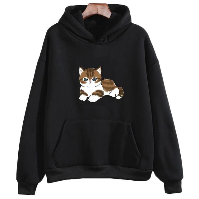 Cute Cat Graphic Hooded Sweatshirt for Men and Women