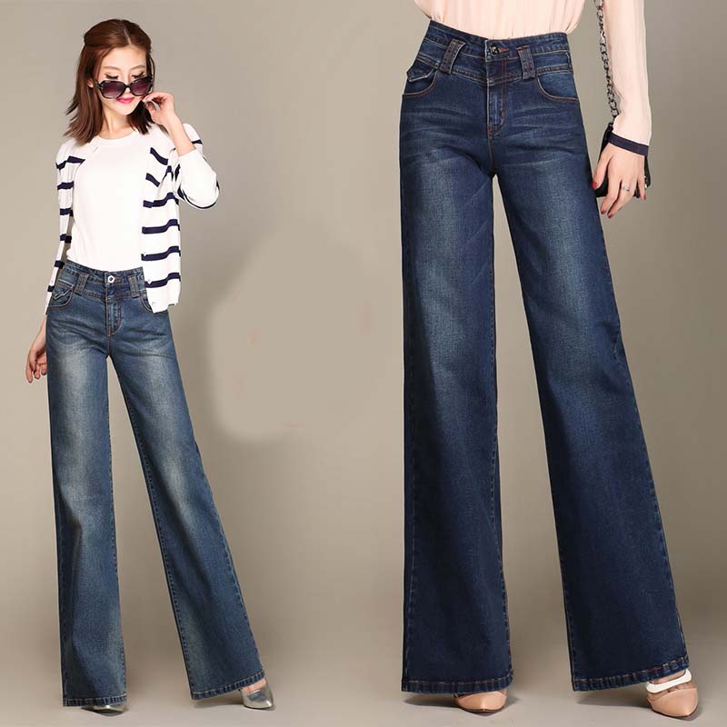 Ladies' Fashion Wide Leg Jeans - Loose Fit, Large Size