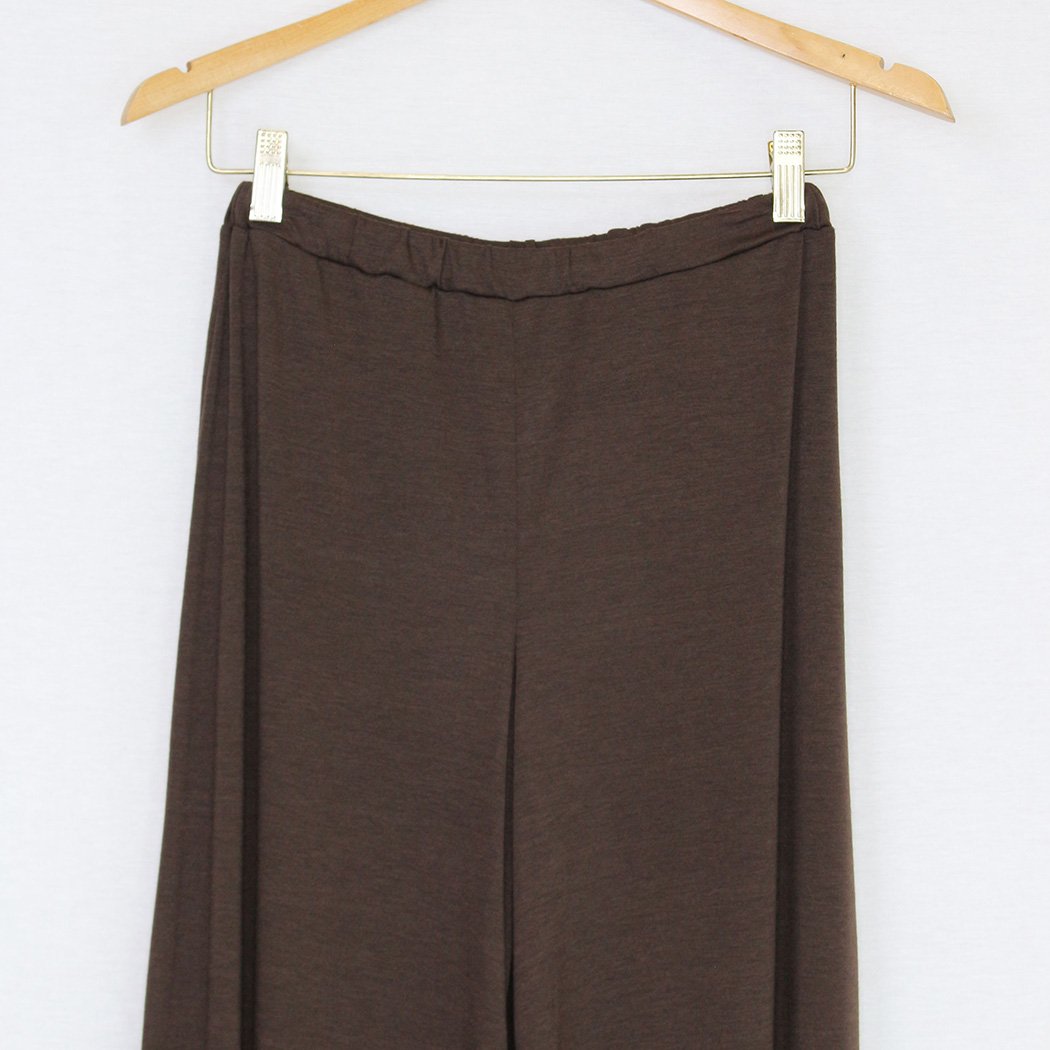 Women's Wide Leg Pants – Brown Elastic Waist Casual Trousers in Rayon Blend