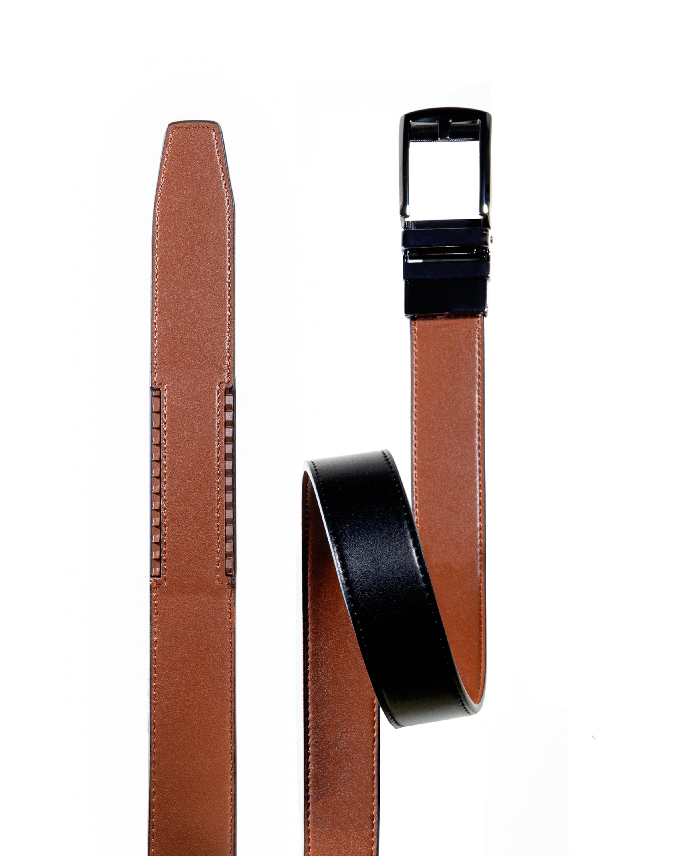 Mens leather belt reversible ratchet buckle premium fashion dress casual wear