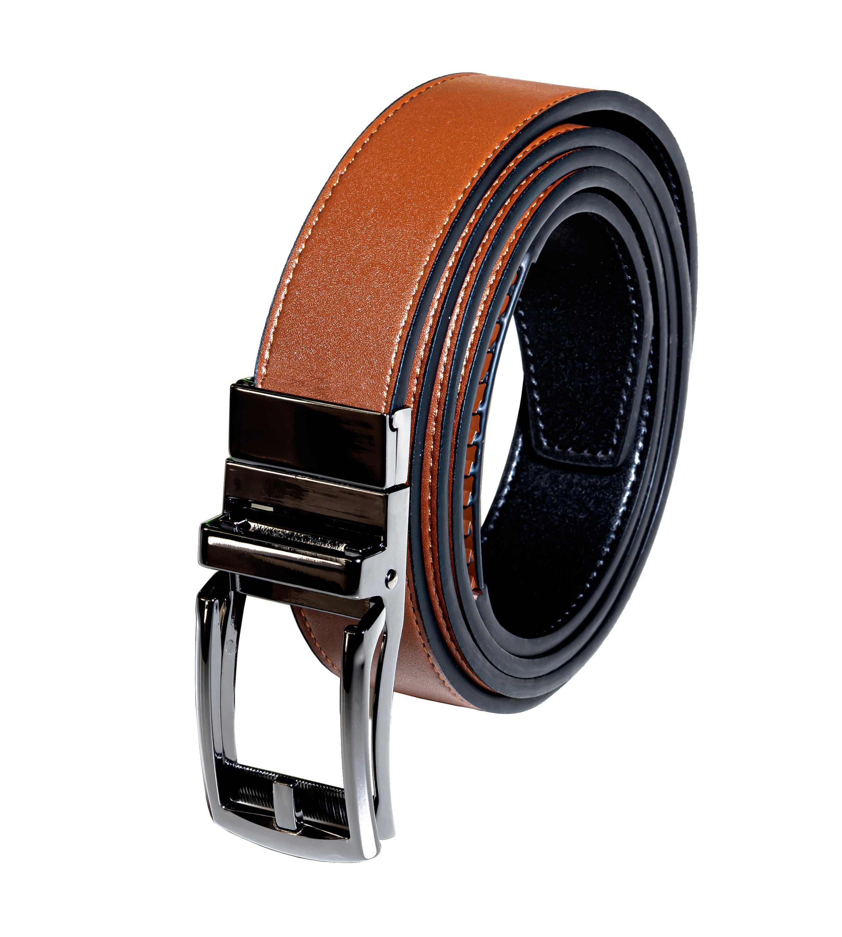 Mens leather belt reversible ratchet buckle premium fashion dress casual wear
