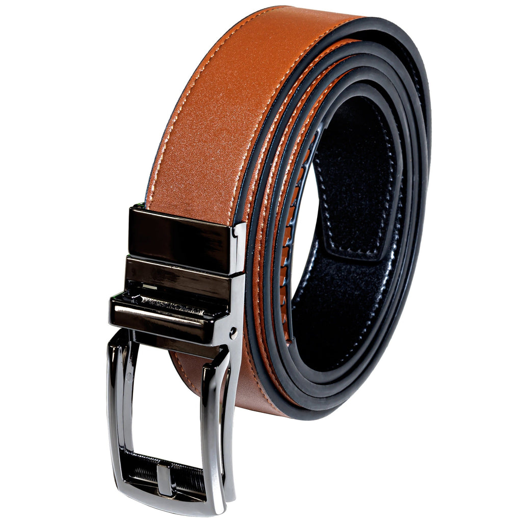 Mens leather belt reversible ratchet buckle premium fashion dress casual wear