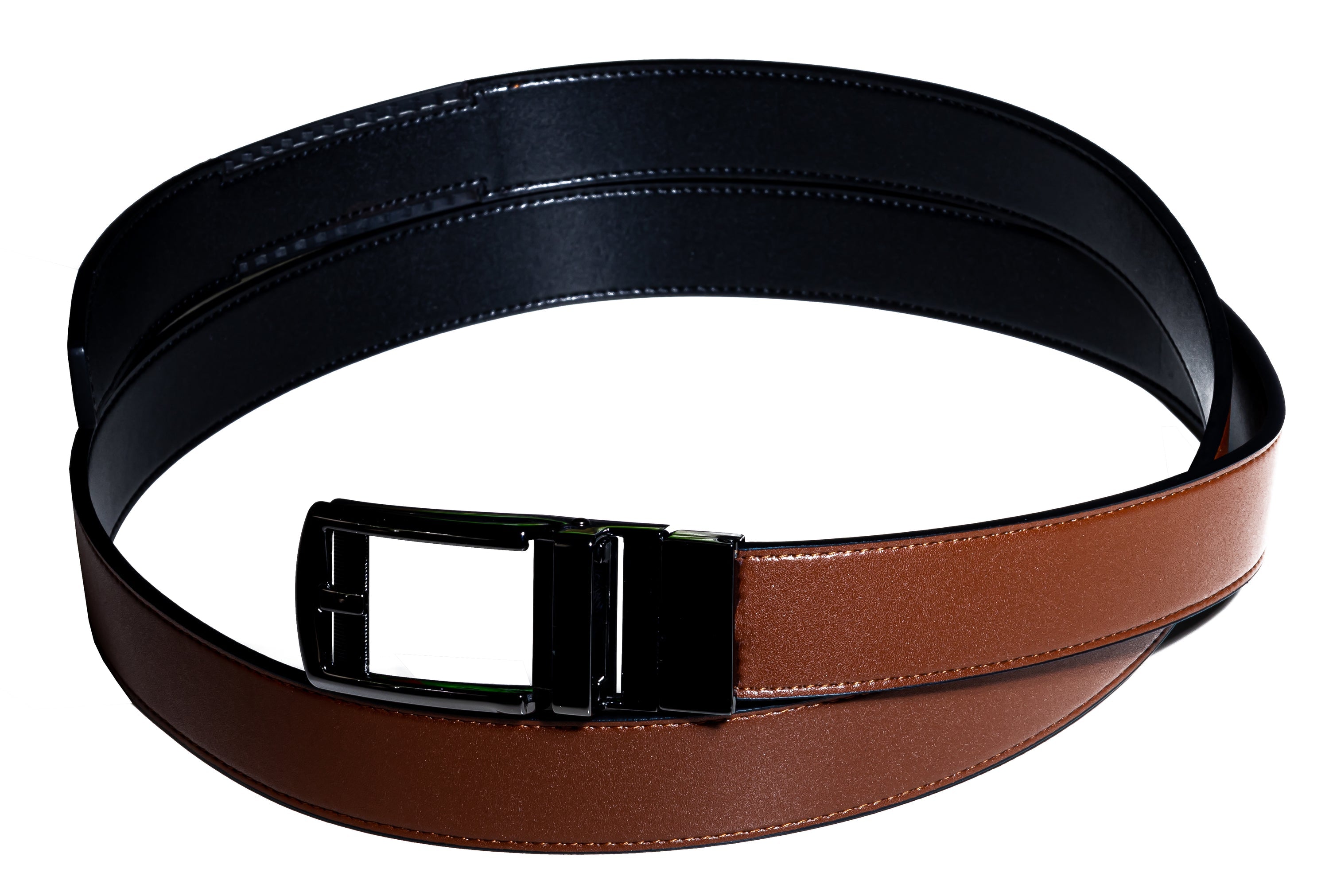 Mens leather belt reversible ratchet buckle premium fashion dress casual wear