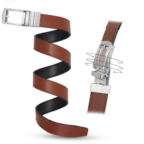 Mens leather belt reversible ratchet buckle premium fashion dress casual wear
