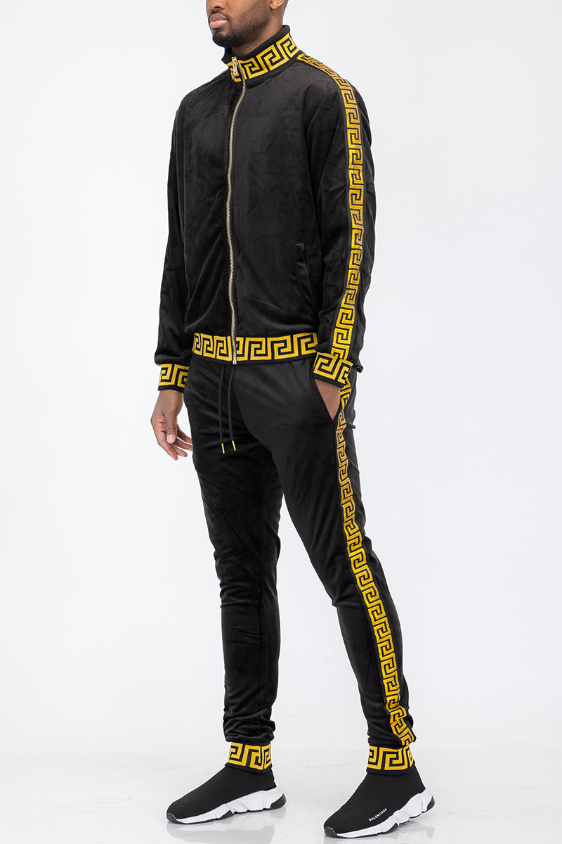 Men's Status Velour Track Set 2-Piece Greek Key Jogger Suit