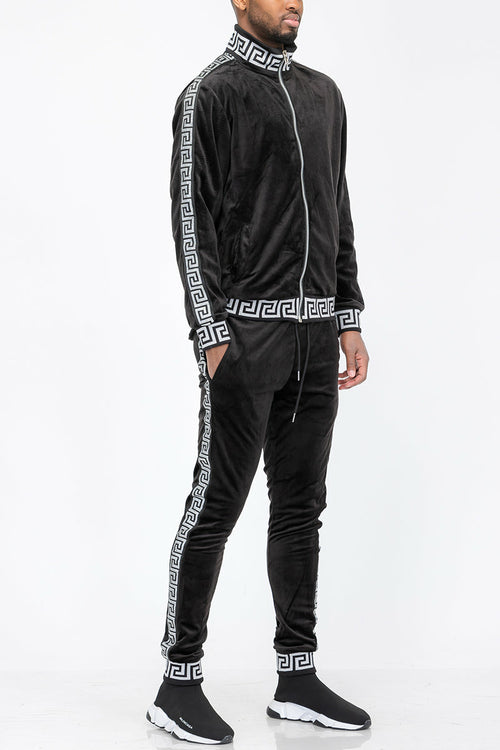 Men's Status Velour Track Set 2-Piece Greek Key Jogger Suit
