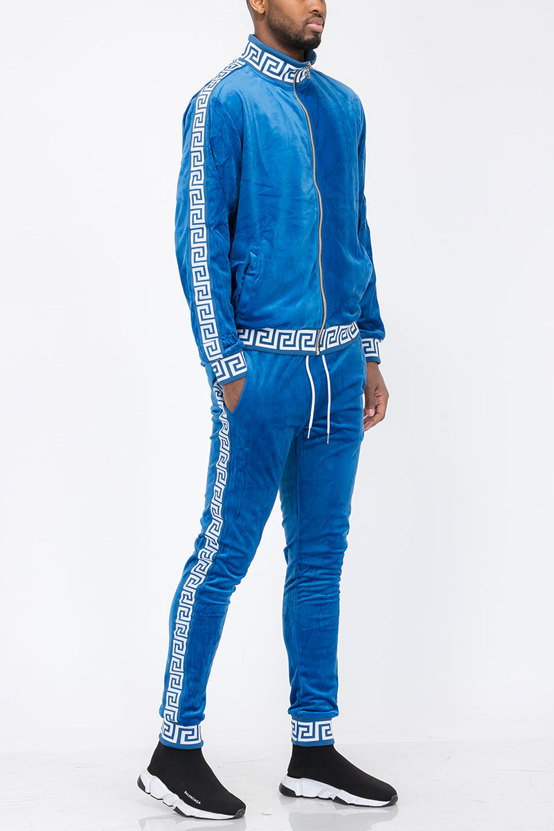 Men's Status Velour Track Set 2-Piece Greek Key Jogger Suit