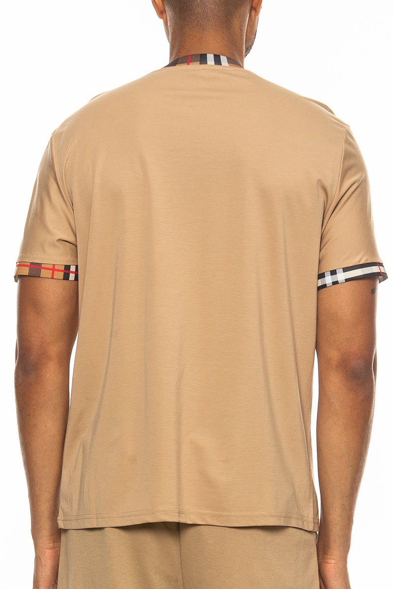 Men's Classic Cotton Polo Shirt Checkered Collar Short Sleeve Golf Top