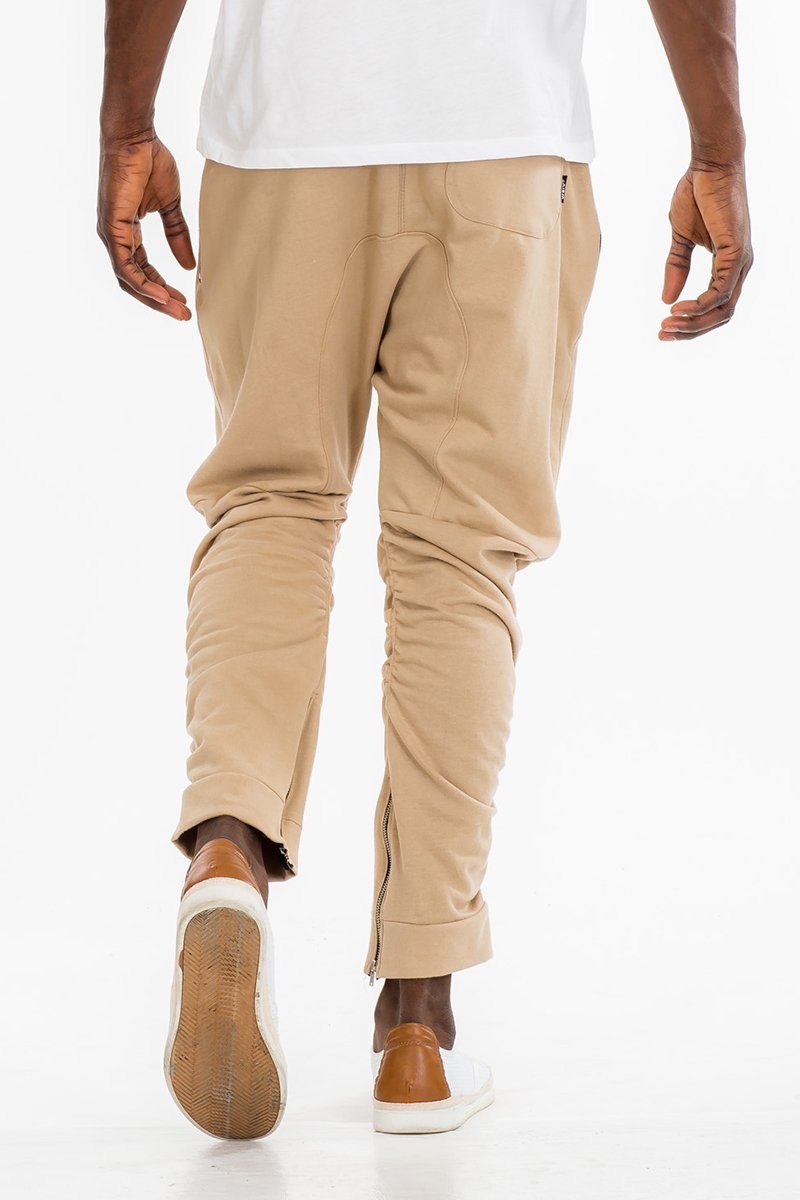 Men's Gathered Cotton Sweatpants – Scrunched Ankle Joggers with Elastic Waist & Zip Hem