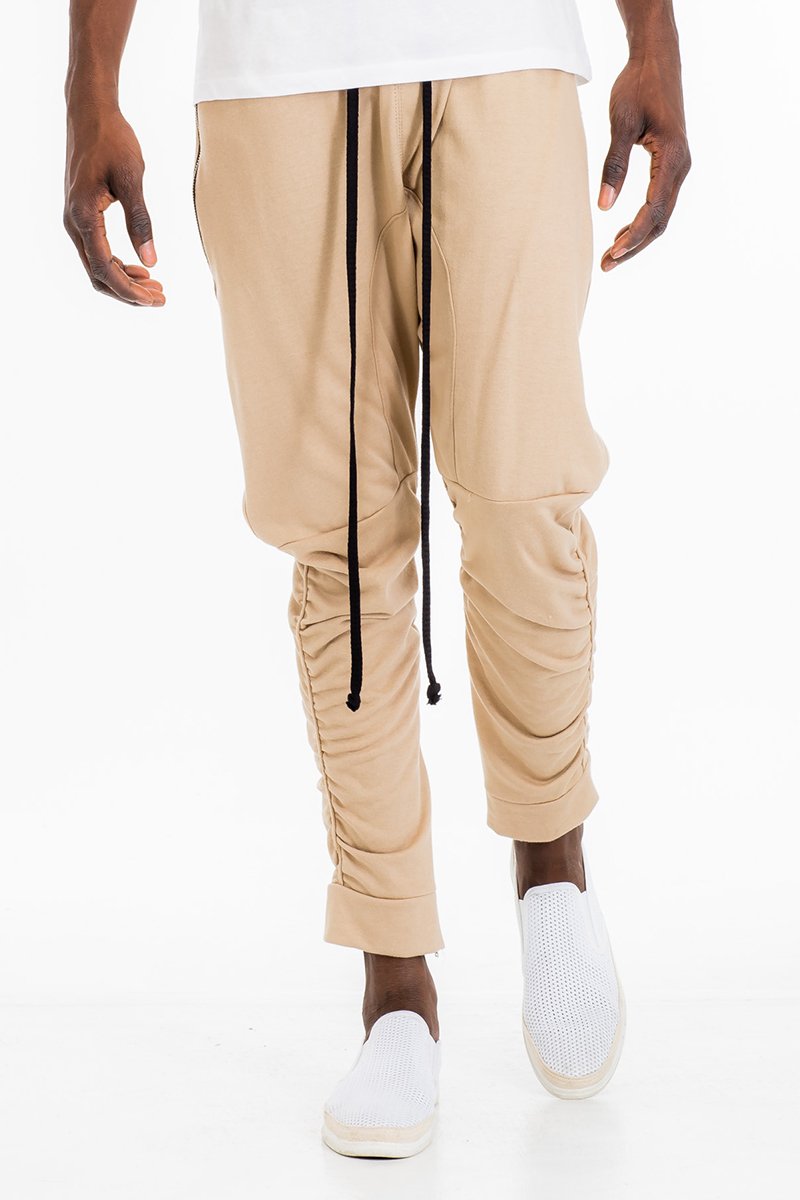 Men's Gathered Cotton Sweatpants – Scrunched Ankle Joggers with Elastic Waist & Zip Hem