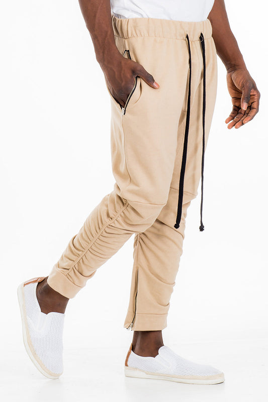 Men's Gathered Cotton Sweatpants – Scrunched Ankle Joggers with Elastic Waist & Zip Hem