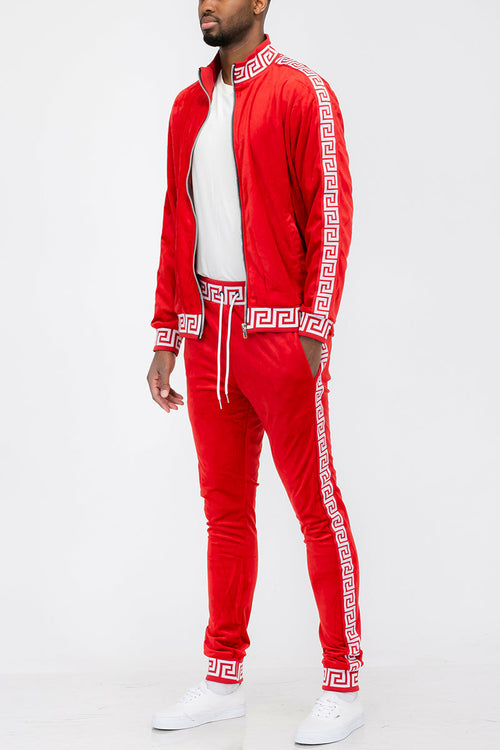 Men's Status Velour Track Set 2-Piece Greek Key Jogger Suit