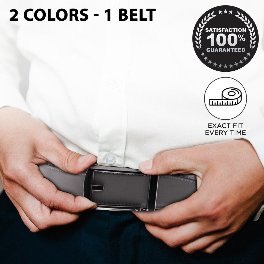 Mens leather belt reversible ratchet buckle premium fashion dress casual wear