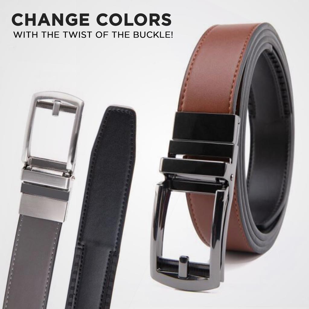 Mens leather belt reversible ratchet buckle premium fashion dress casual wear