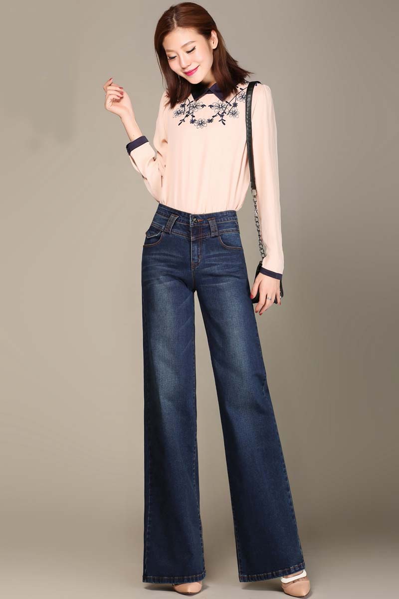 Ladies' Fashion Wide Leg Jeans - Loose Fit, Large Size