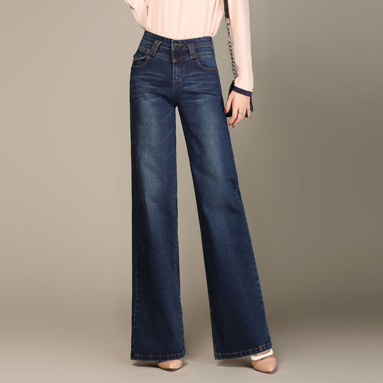 Ladies' Fashion Wide Leg Jeans - Loose Fit, Large Size