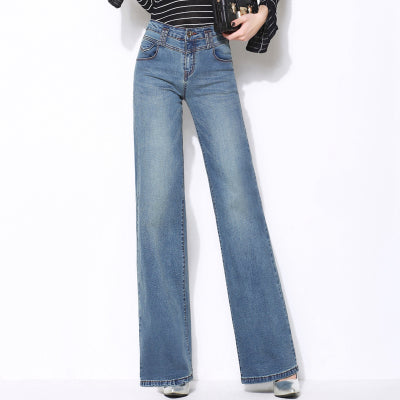 Ladies' Fashion Wide Leg Jeans - Loose Fit, Large Size