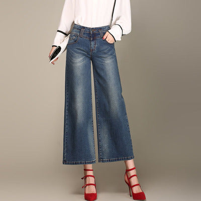 Ladies' Fashion Wide Leg Jeans - Loose Fit, Large Size