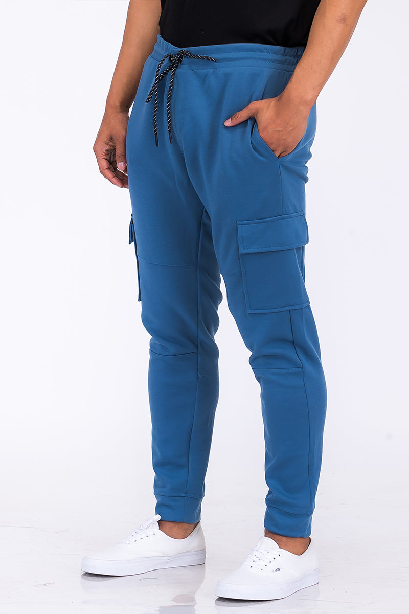 Mens cargo joggers blue athletic fit streetwear pants comfortable wear