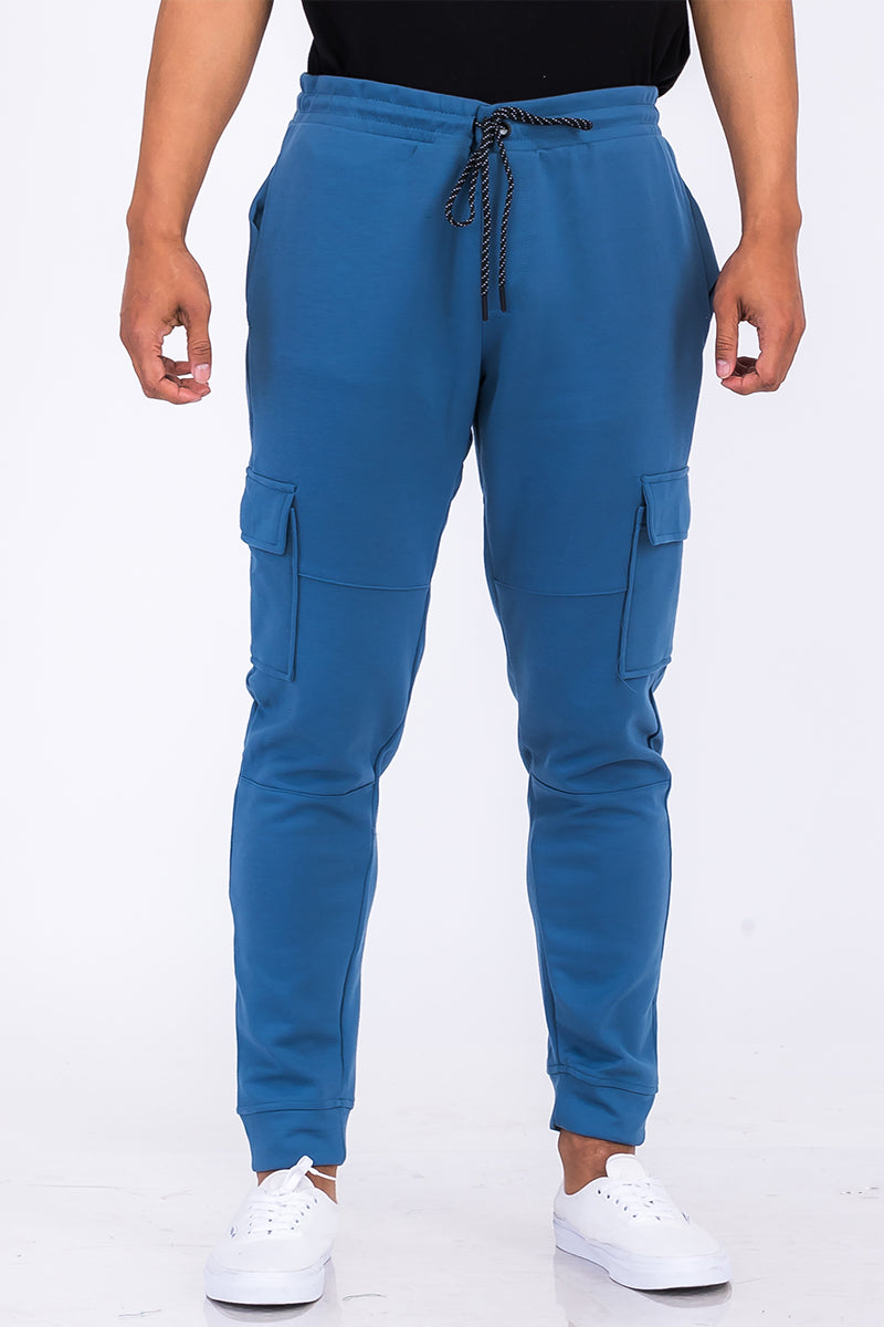 Mens cargo joggers blue athletic fit streetwear pants comfortable wear