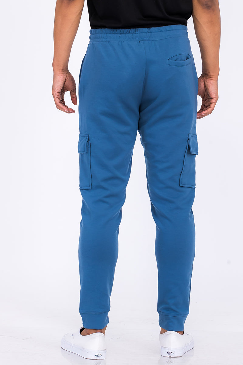 Mens cargo joggers blue athletic fit streetwear pants comfortable wear