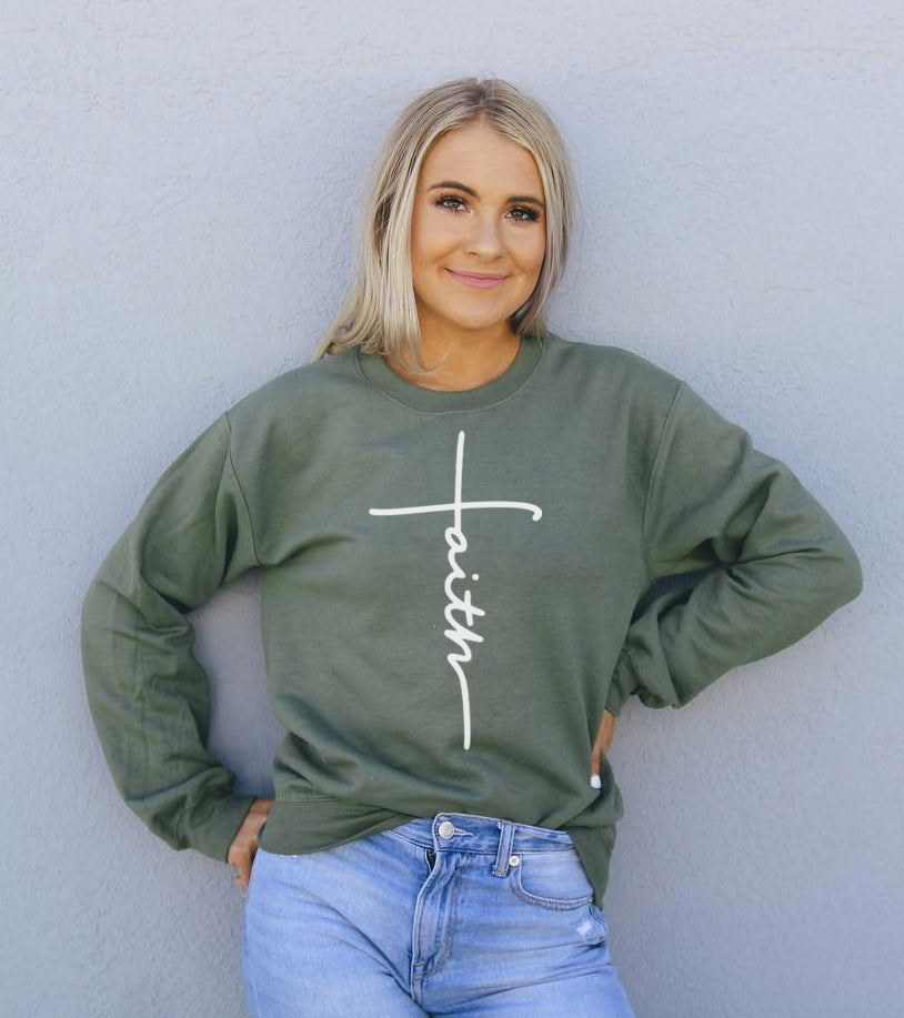 Faith Cross Crewneck Sweatshirt | Women's Christian Graphic Top