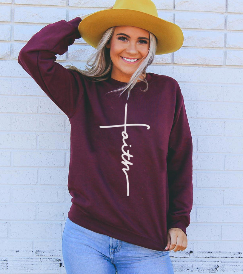 Faith Cross Crewneck Sweatshirt | Women's Christian Graphic Top