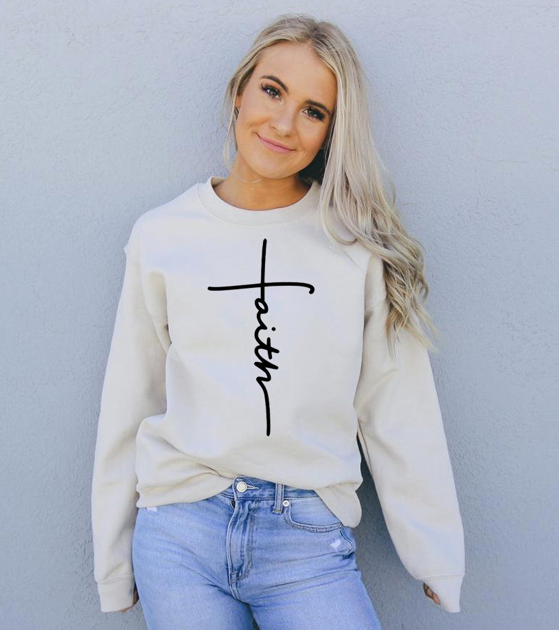 Faith Cross Crewneck Sweatshirt | Women's Christian Graphic Top
