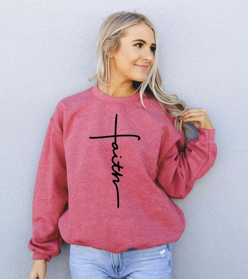 Faith Cross Crewneck Sweatshirt | Women's Christian Graphic Top