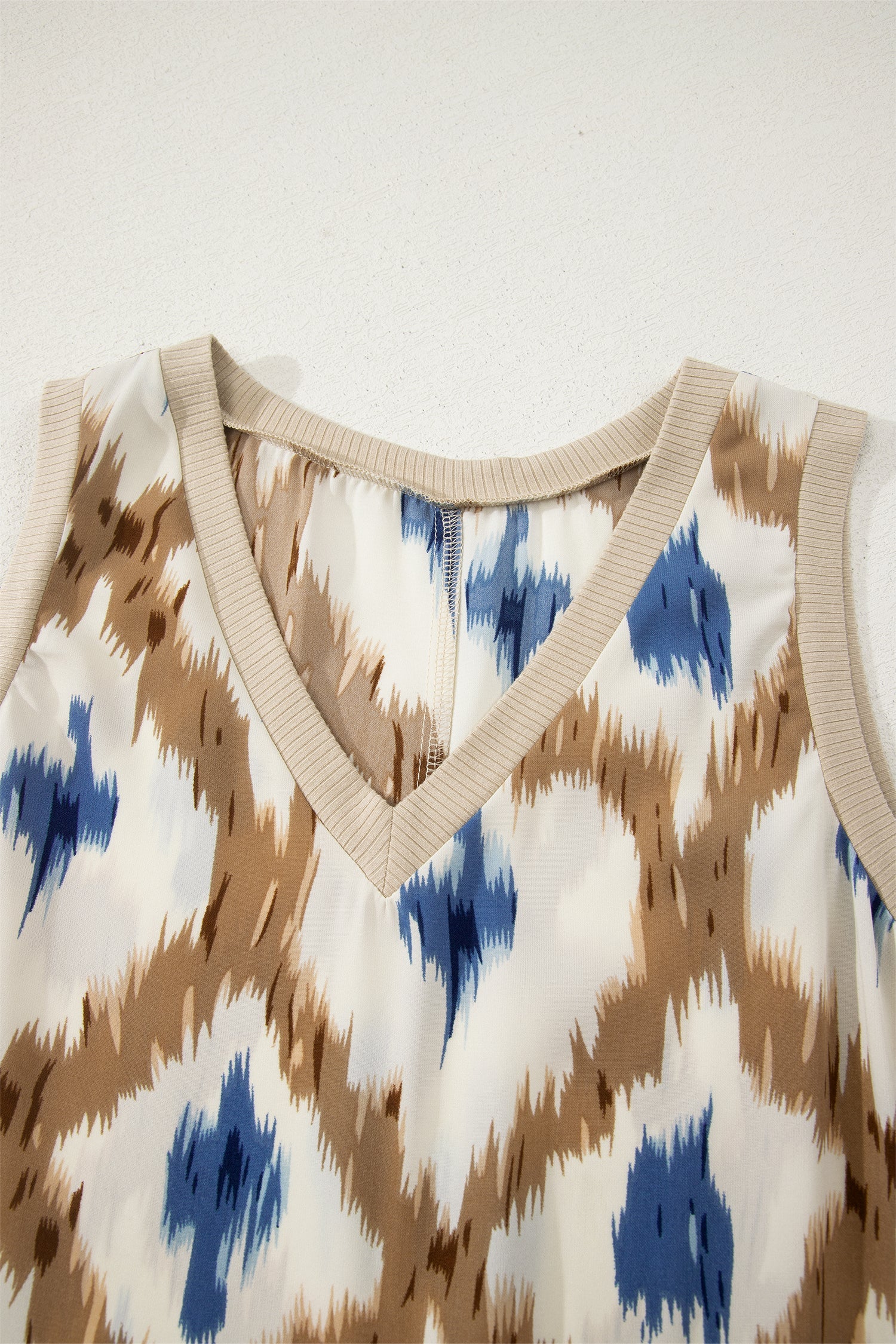 Bohemian Blue and Khaki Ikat Print Maxi Dress