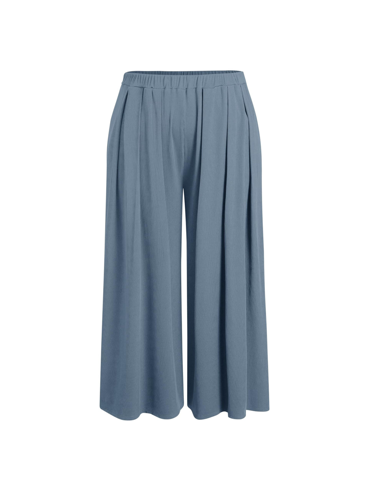 Women's Plus Size Palazzo Pants – Flowing Wide Leg Elastic Waist Trousers with Pockets