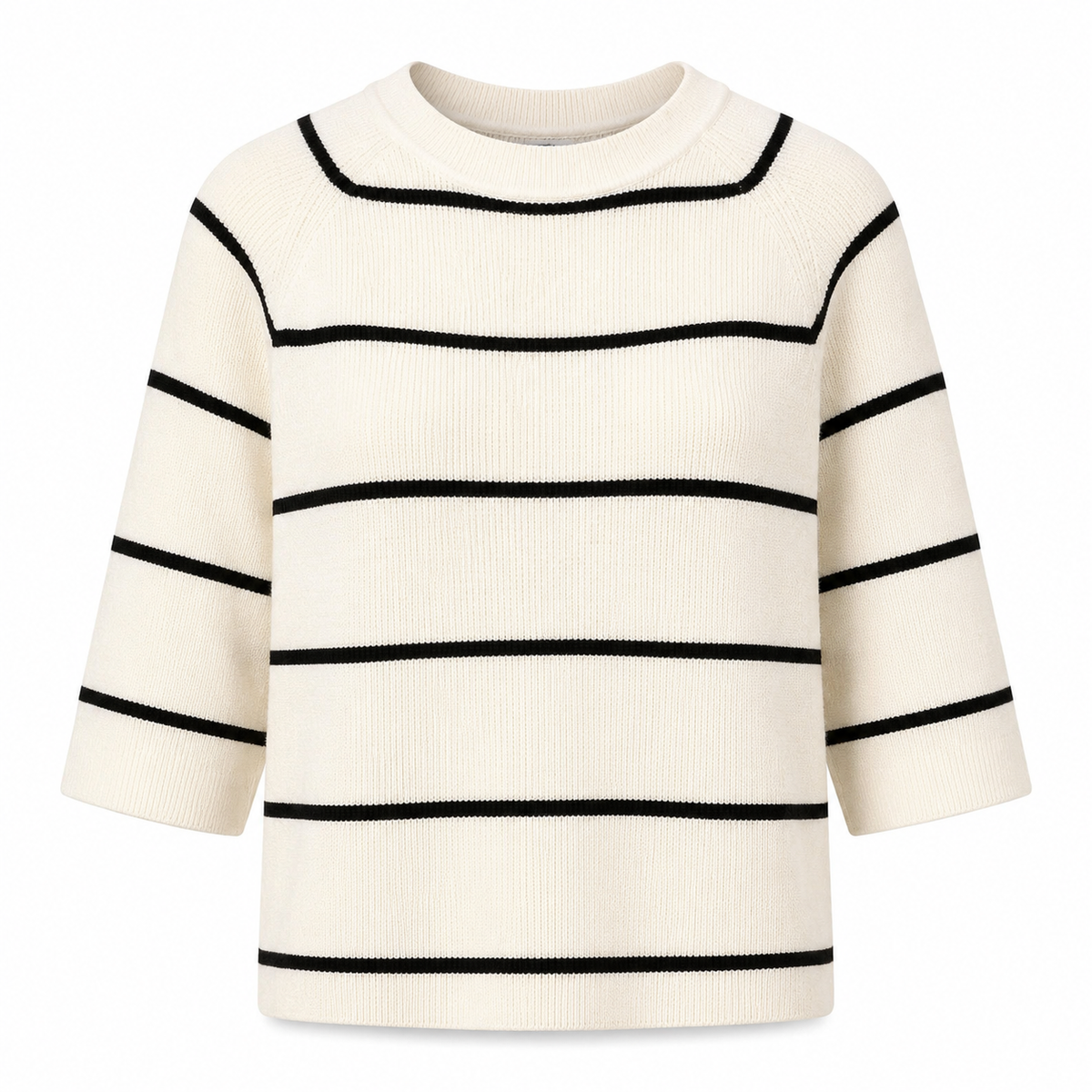 Women's Stripe Ribbed Knit Sweater Tee – 3/4 Sleeve Casual Round Neck Top