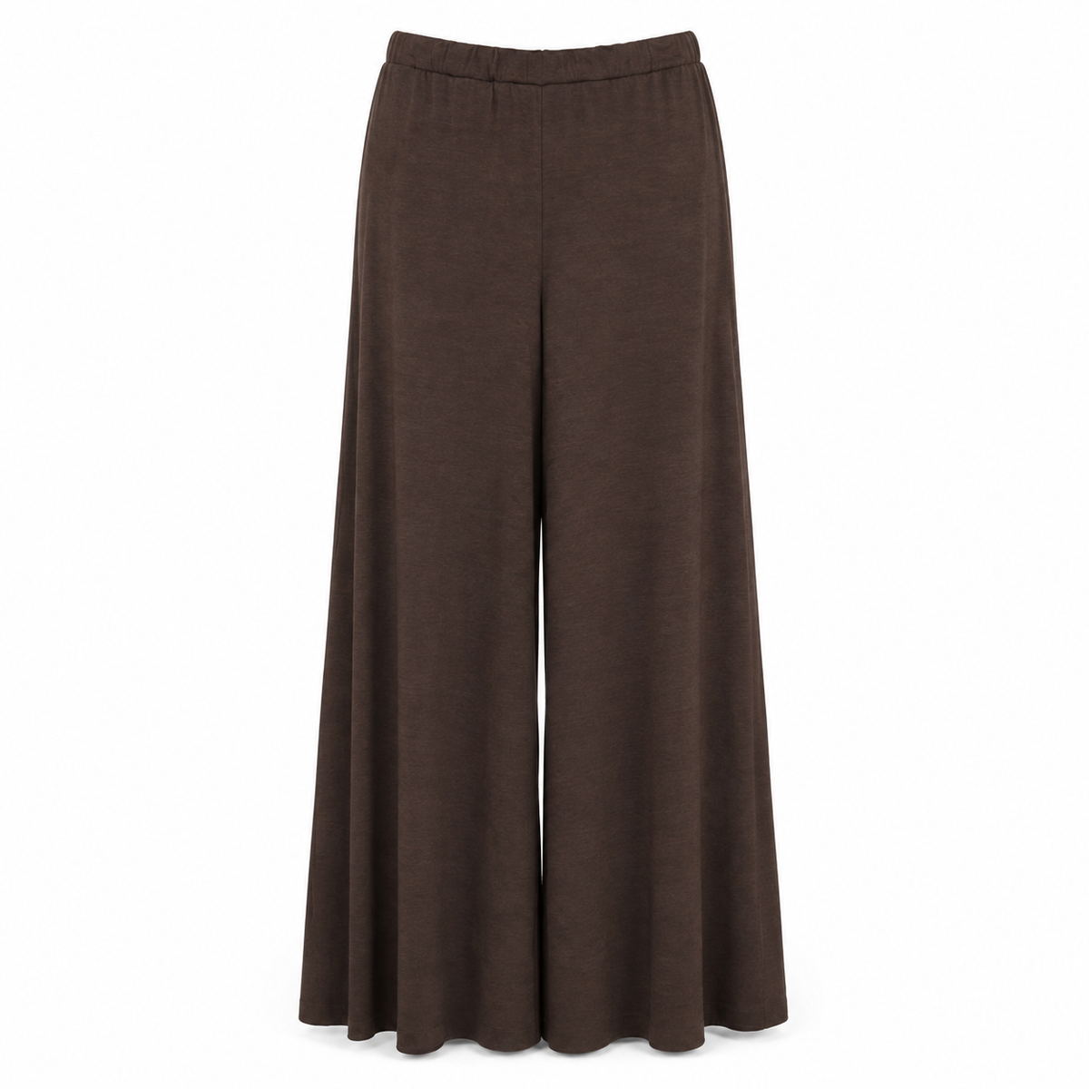Women's Wide Leg Pants – Brown Elastic Waist Casual Trousers in Rayon Blend