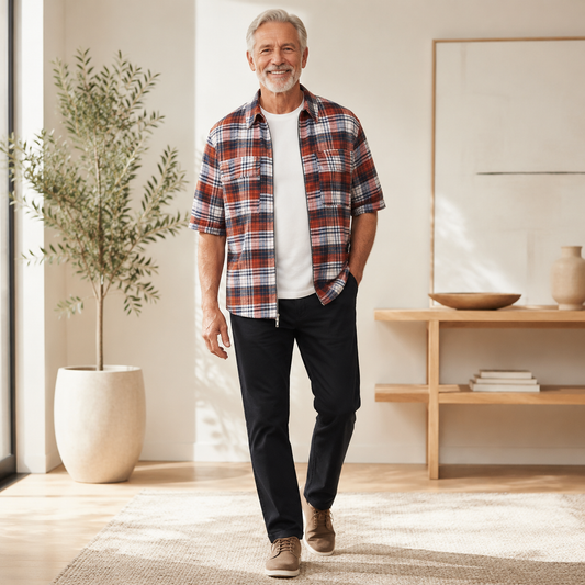 Men's Zip-Up Flannel Short Sleeve Shirt – Soft Cotton Blend Casual Top